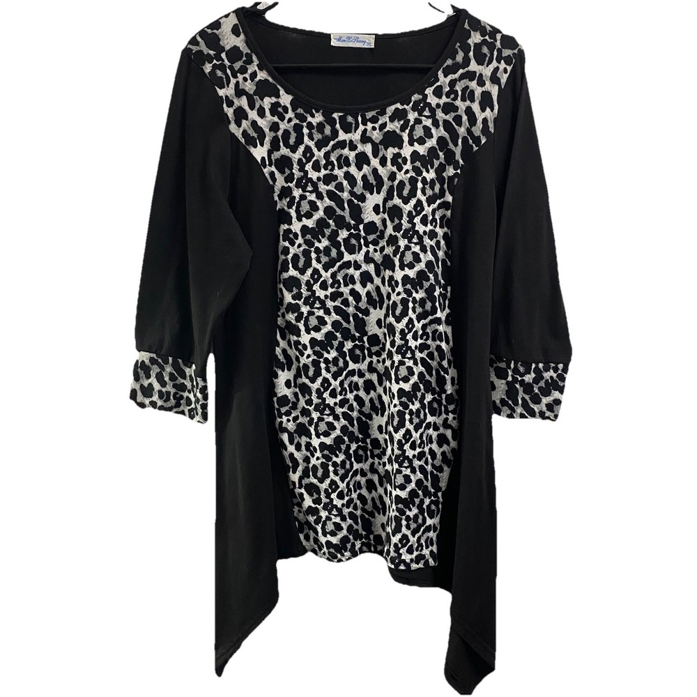 Man Xi Shang Womens Black& White Lightweight‎ Long Handkerchief Tunic Top Sz. 3X